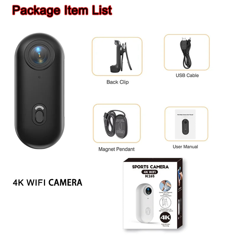 4K HD Mini Vlog Camera with Wi-Fi Connectivity - Portable Action Body Cam for Sports and Travel Photography, Compact Video Recorder