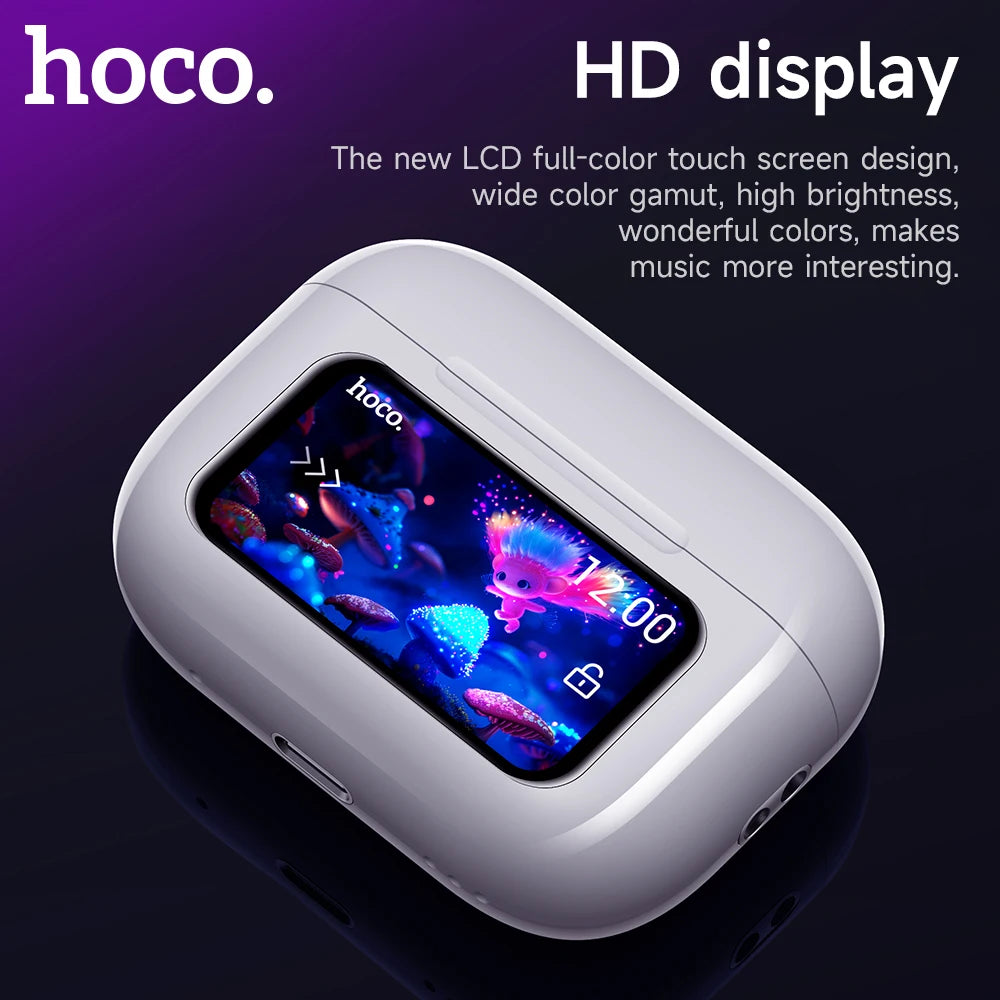 EW72 Wireless Bluetooth 5.4 ANC Noise-Cancelling Earphones with LED Touchscreen Charging Case for Music and Sports