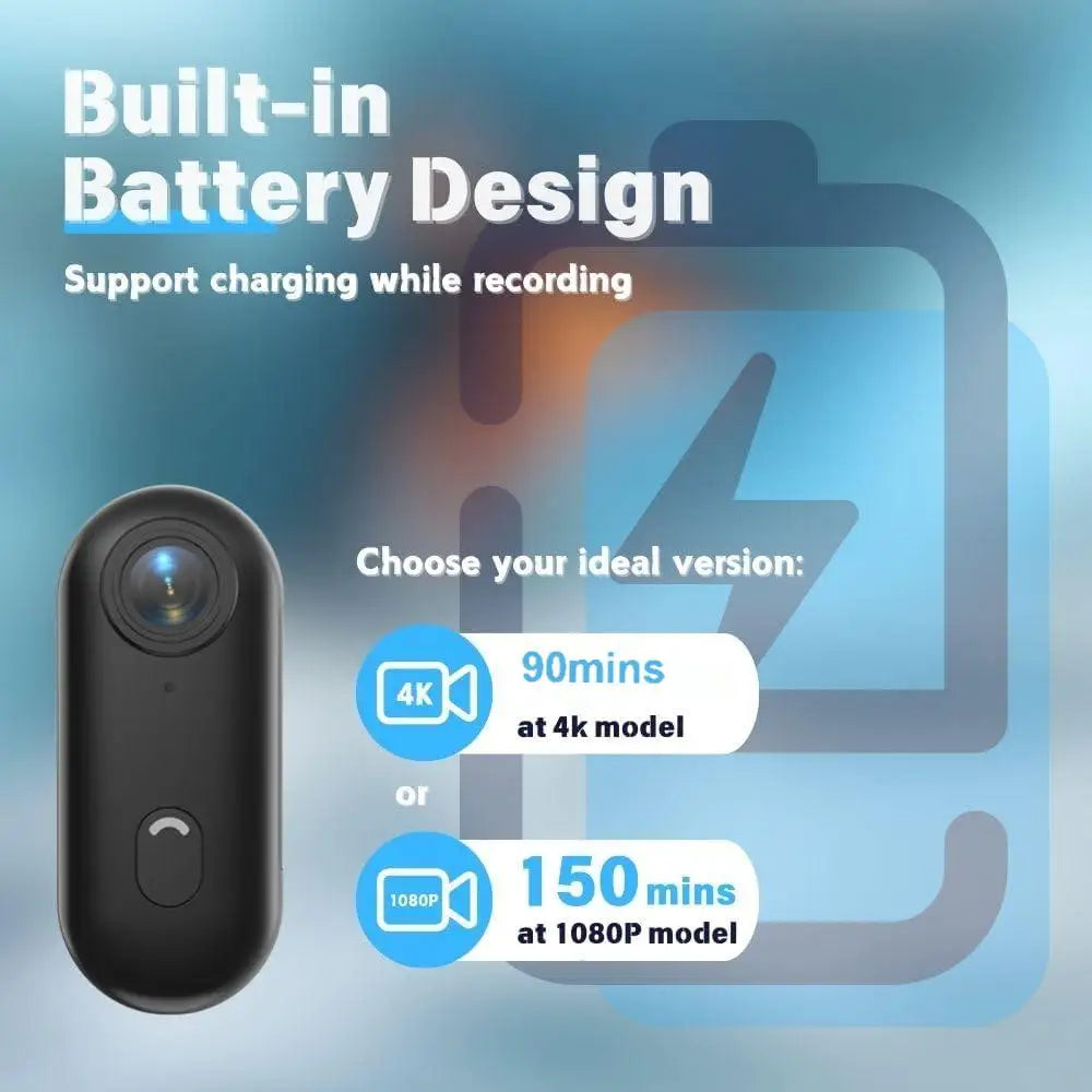 4K HD Mini Vlog Camera with Wi-Fi Connectivity - Portable Action Body Cam for Sports and Travel Photography, Compact Video Recorder