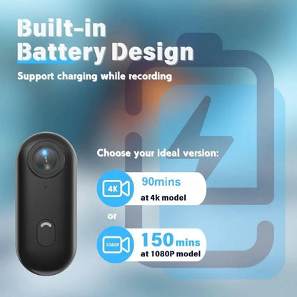 4K HD Mini Vlog Camera with Wi-Fi Connectivity - Portable Action Body Cam for Sports and Travel Photography, Compact Video Recorder
